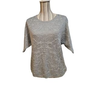 Calvin Klein Woman Elegant Gray Drop Shoulder Embellished Sweater Blouse SizeM/S